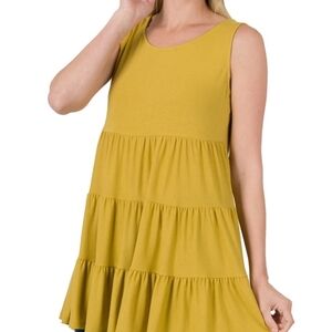 103 NWT Zenana Sleeveless Tiered Ruffle Tunic Tank Top Boho Stretch Sm Md Lg XL